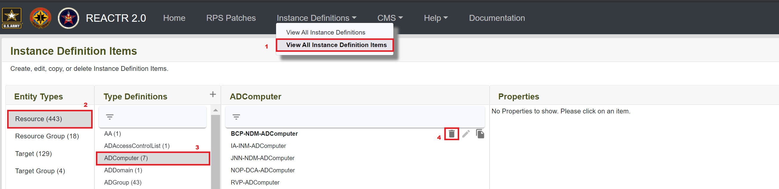 Instance Definition Item Delete