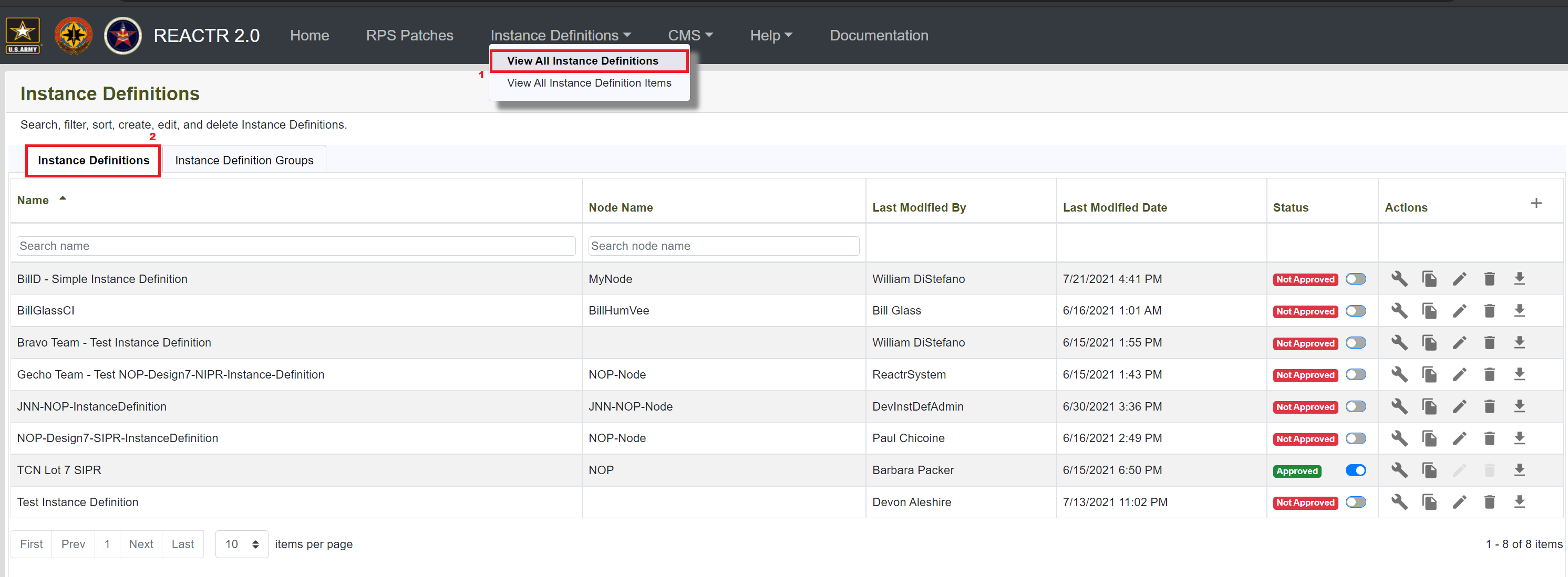 Instance Definitions List