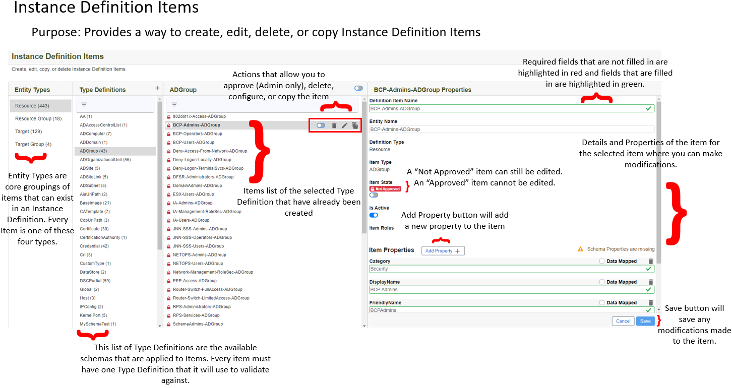 Instance Definition Items Annotated Guide