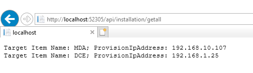 Display all Target Items with a **provisionIpAddress** alt text