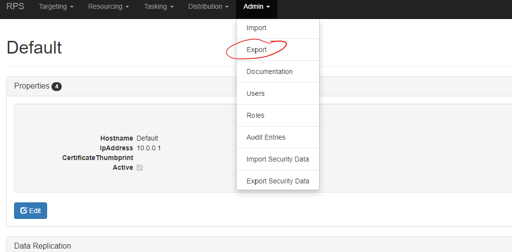 Figure 1: Navigating to the RPS Export screen.