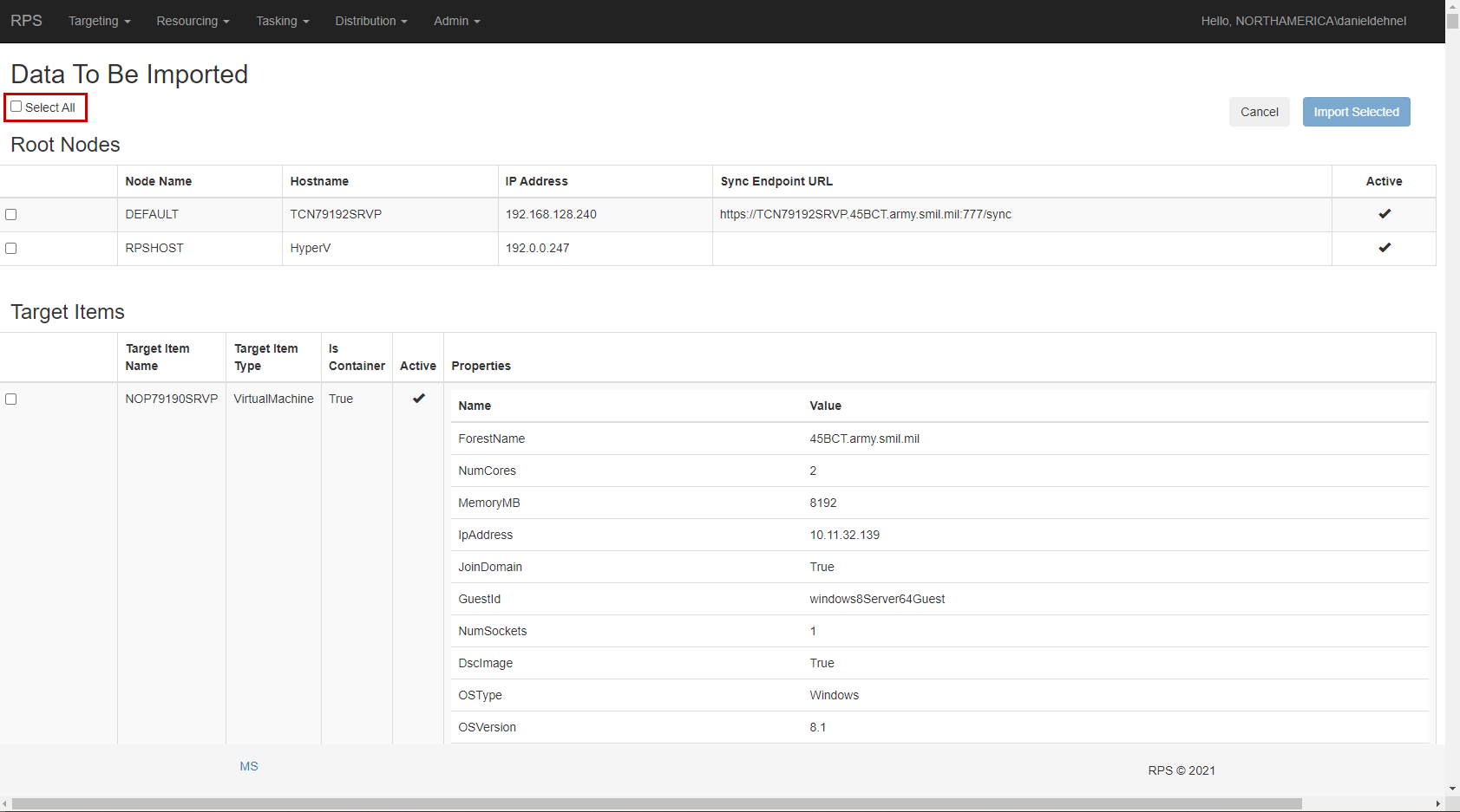 Figure 7: Select all, or choose individual items to import.
