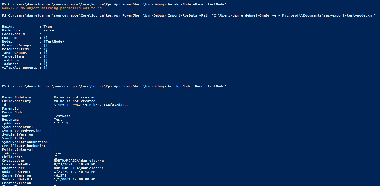 Figure 12: Importing an unencrypted data file using PowerShell.