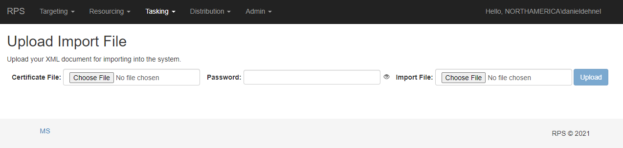 Figure 2: The RPS Import screen.
