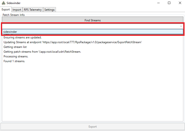 Figure 6: Export - Select Stream