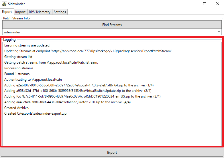 Figure 9: Export - Monitor Export Logs