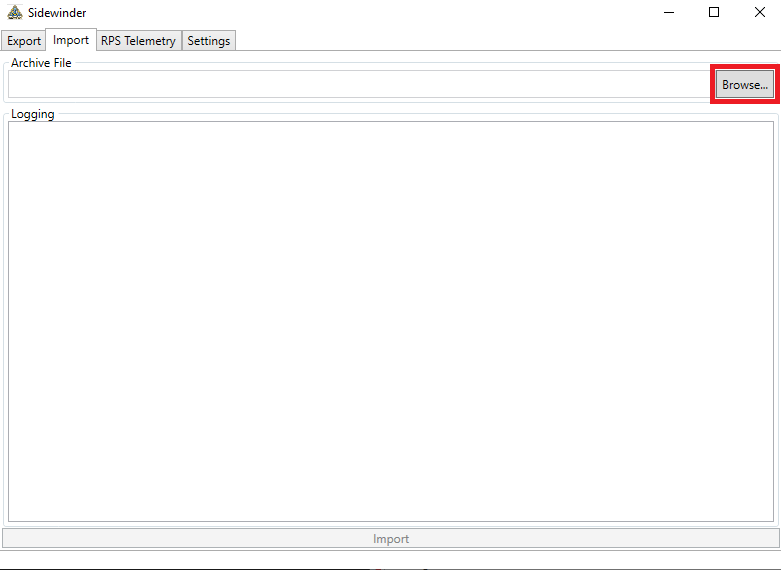 Figure 10: Import - Browse for Archive File