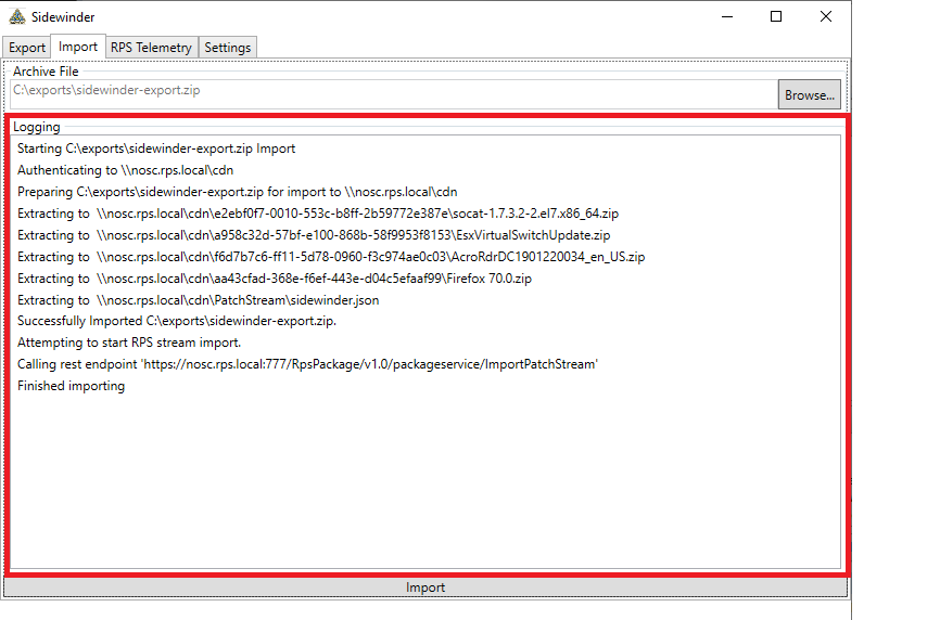 Figure 13: Import - Monitor Import Logs