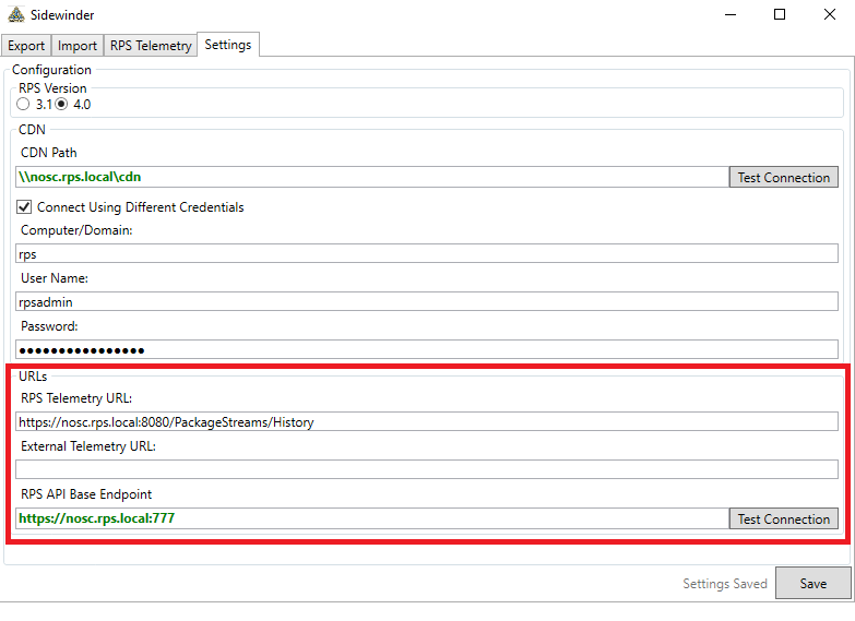 Figure 3: Settings - URLs Section 