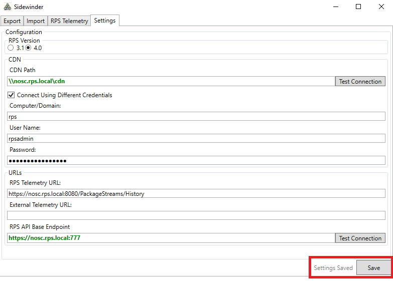 Figure 4: Settings - Save Message 