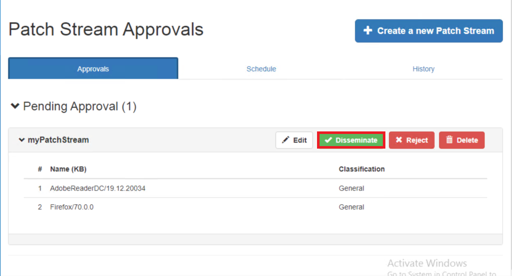 Figure 3: Approve the patch stream