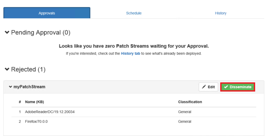 Figure 7: Approve previously rejected patch stream