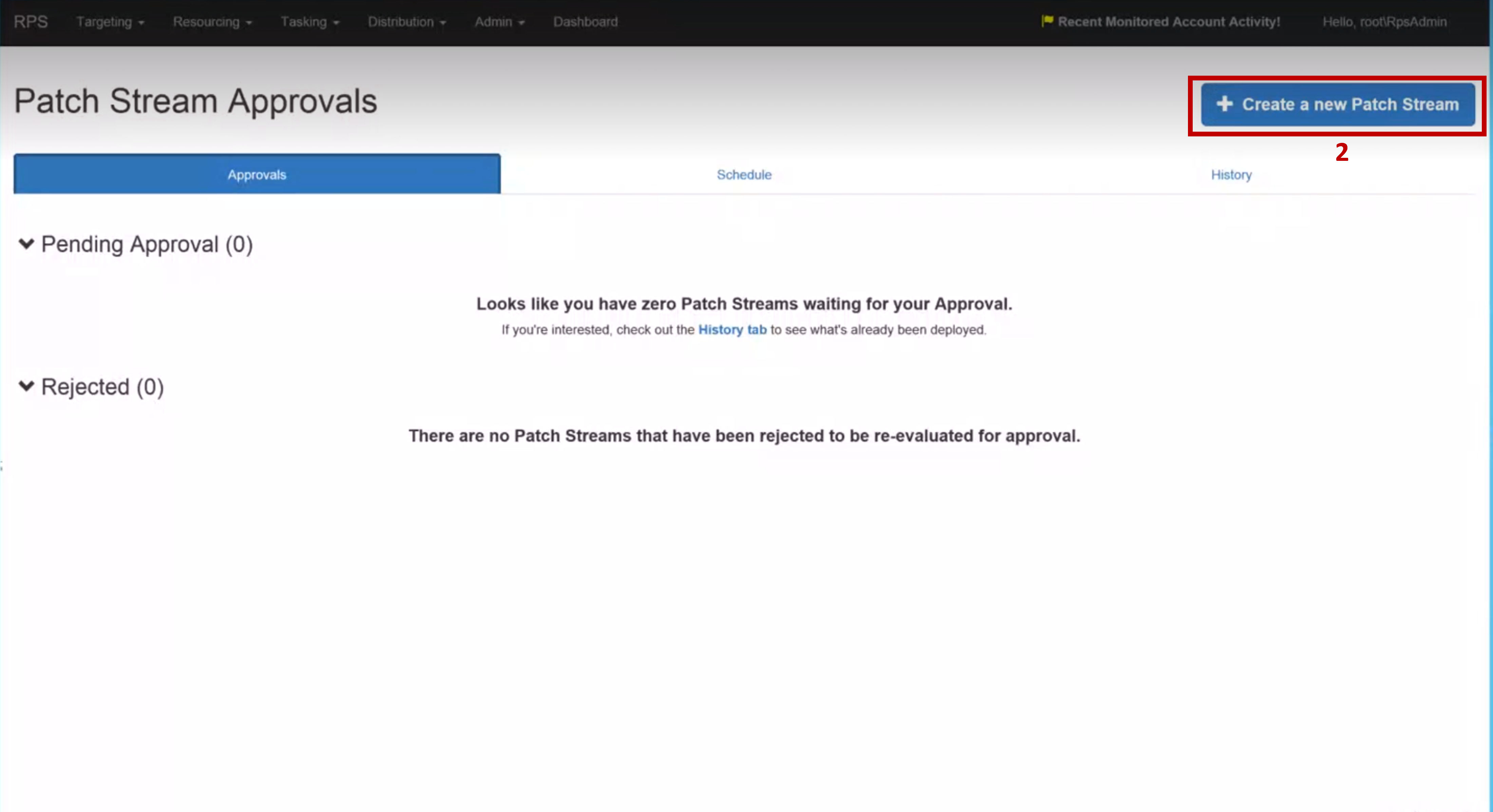 Figure 1: Create a new patch stream button