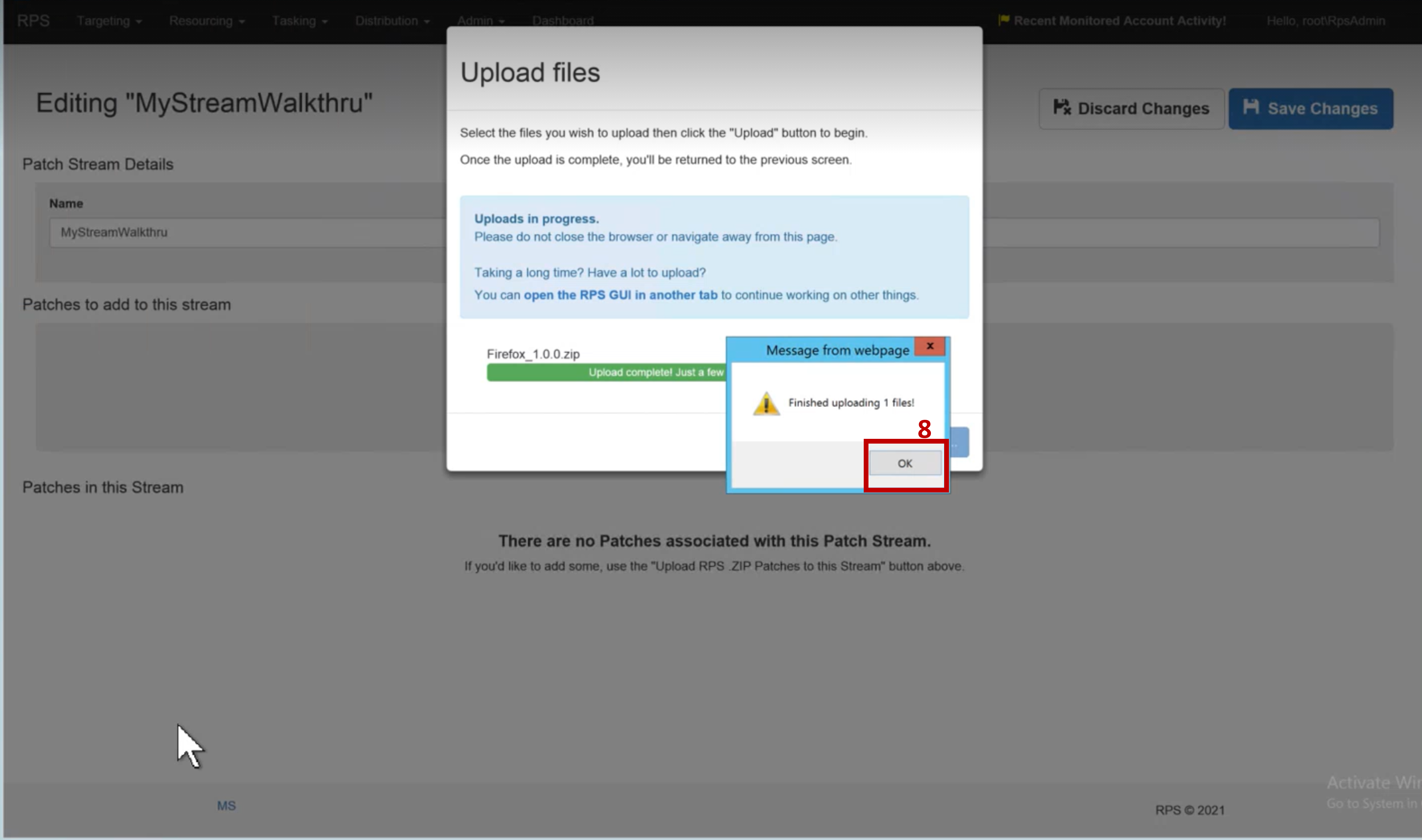 Figure 5: Finished uploading patch file(s)