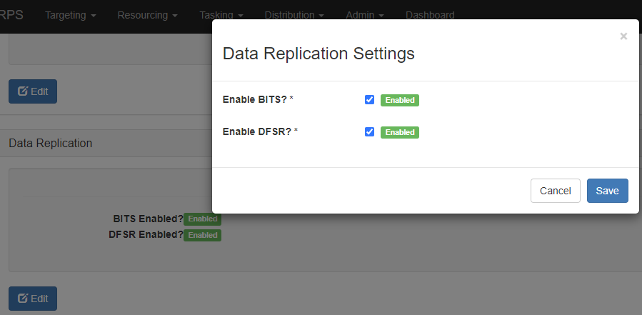 Figure 3: Data Replication Settings box.