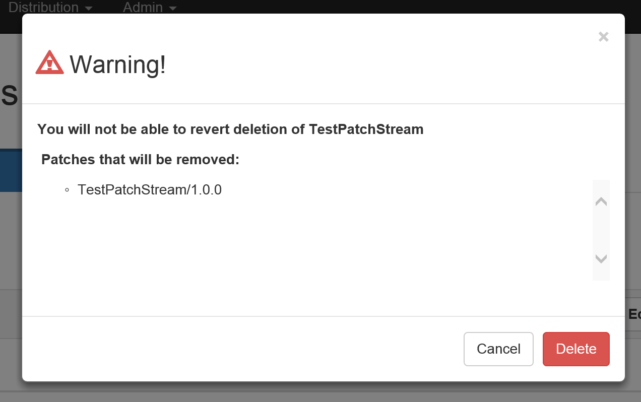 Figure 2: Remove Patch Stream Confirmation