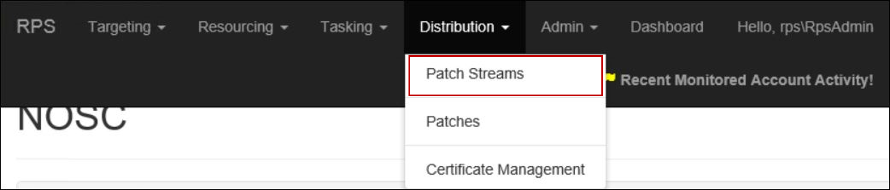 RPS Patching Distribution Menu