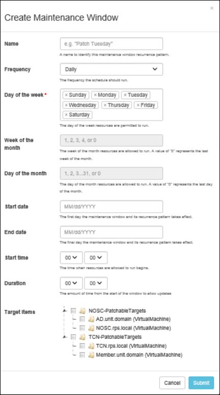 Figure 3: Create Maintenance Window form